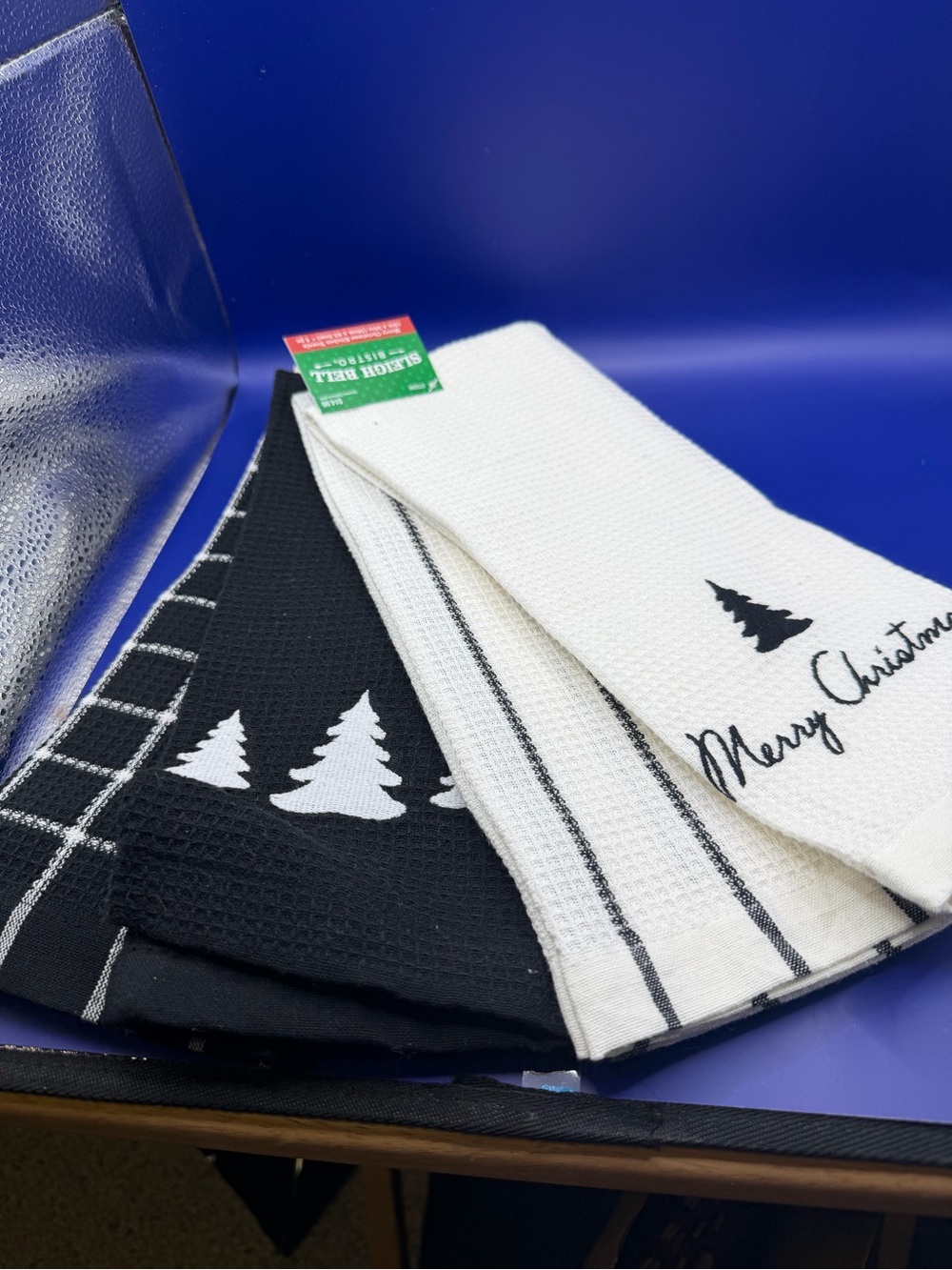 Christmas Tree Kitchen Towels - Black & White Set - Picture 1 of 4